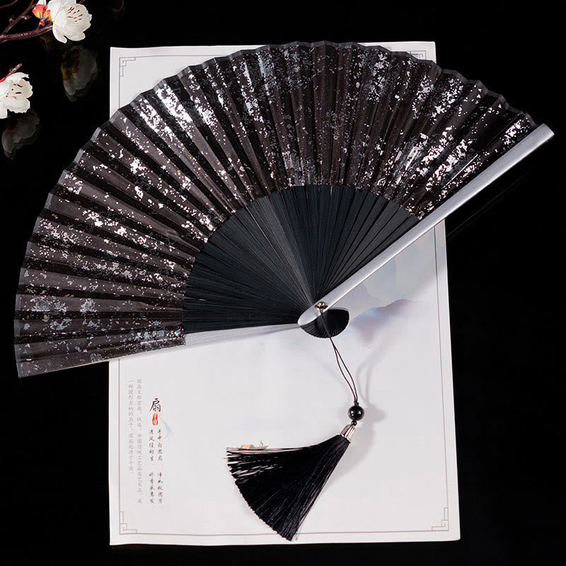 Buddhist Blessing Cranes Auspicious Clouds Solid Color Gradient Handheld Cotton Linen Fabric Bamboo Folding Fan