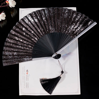 Buddhist Blessing Cranes Auspicious Clouds Solid Color Gradient Handheld Cotton Linen Fabric Bamboo Folding Fan