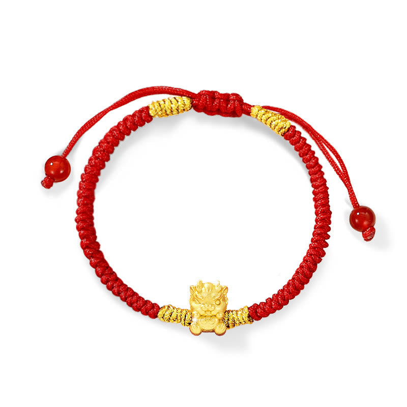 Buddhist Blessing 999 Sterling Silver Year of the Dragon Copper Coin Fortune Dragon Fu Character Luck Handcrafted Red String Braided Bracelet (Extra 30% Off | USE CODE: FS30)