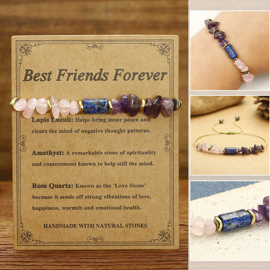 Buddhist Blessing Best Friends Forever Amethyst Rose Quartz Lazurite Spiritual Bracelet