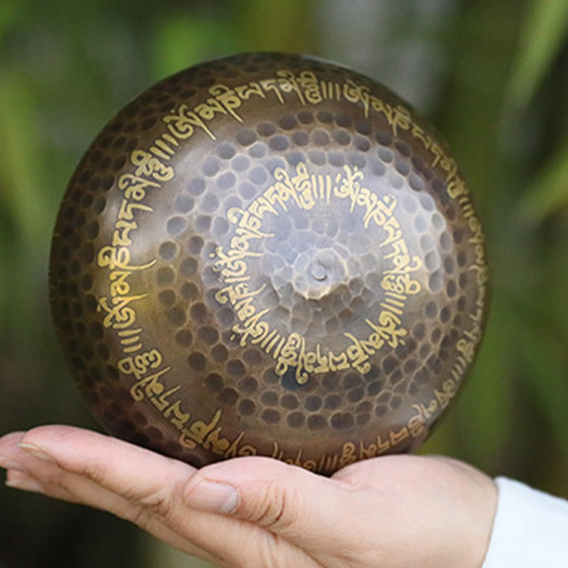 Buddhist Blessing Handcrafted Singing Bowl Scripture Pattern for Healing and Meditation Sound Bowl Set