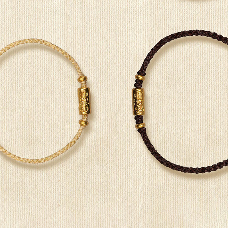 Buddhist Blessing 999 Gold Good Luck Amulet Carved Design Handmade Strength Braided Rope Bracelet
