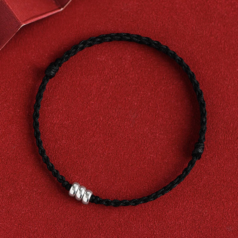 Buddhist Blessing 925 Sterling Silver Beads Protection Luck Braided Bracelet Anklet