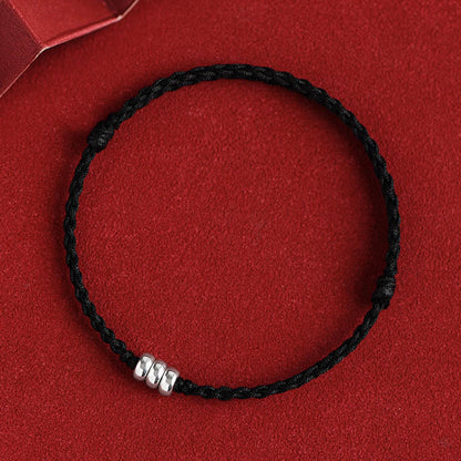 Buddhist Blessing 925 Sterling Silver Beads Protection Luck Braided Bracelet Anklet