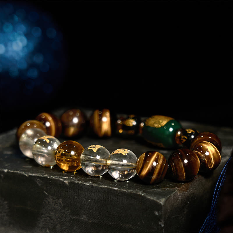 Buddhist Blessing Chinese Zodiac Tiger Eye White Crystal Courage Bracelet