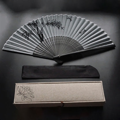 Buddhist Blessing Ink Bamboo Polyester Handheld Bamboo Folding Fan