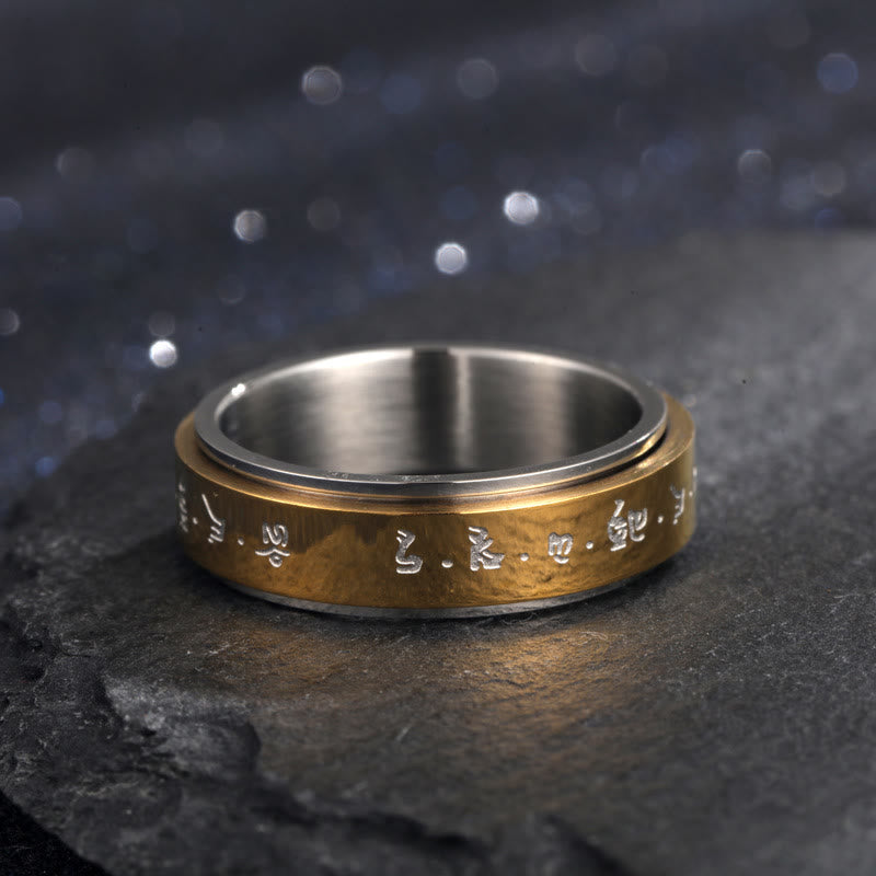 Buddhist Blessing Tibetan Mantra Titanium Steel Balance Rotatable Ring