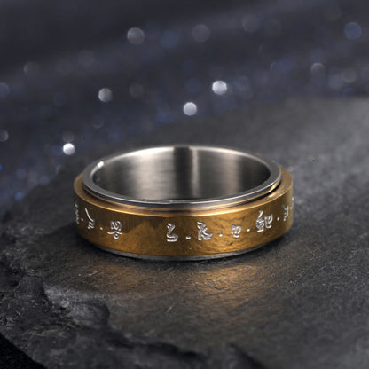 Buddhist Blessing Tibetan Mantra Titanium Steel Balance Rotatable Ring