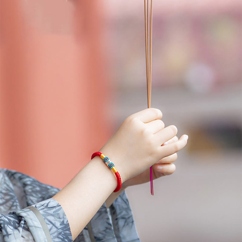 Buddhist Blessing Red String Black String Six True Words 925 Sterling Silver Connection Bracelet