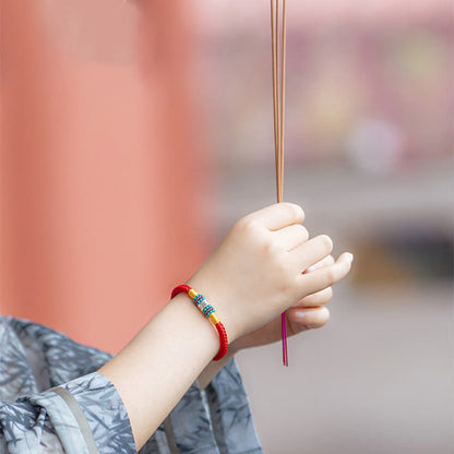Buddhist Blessing Red String Black String Six True Words 925 Sterling Silver Connection Bracelet