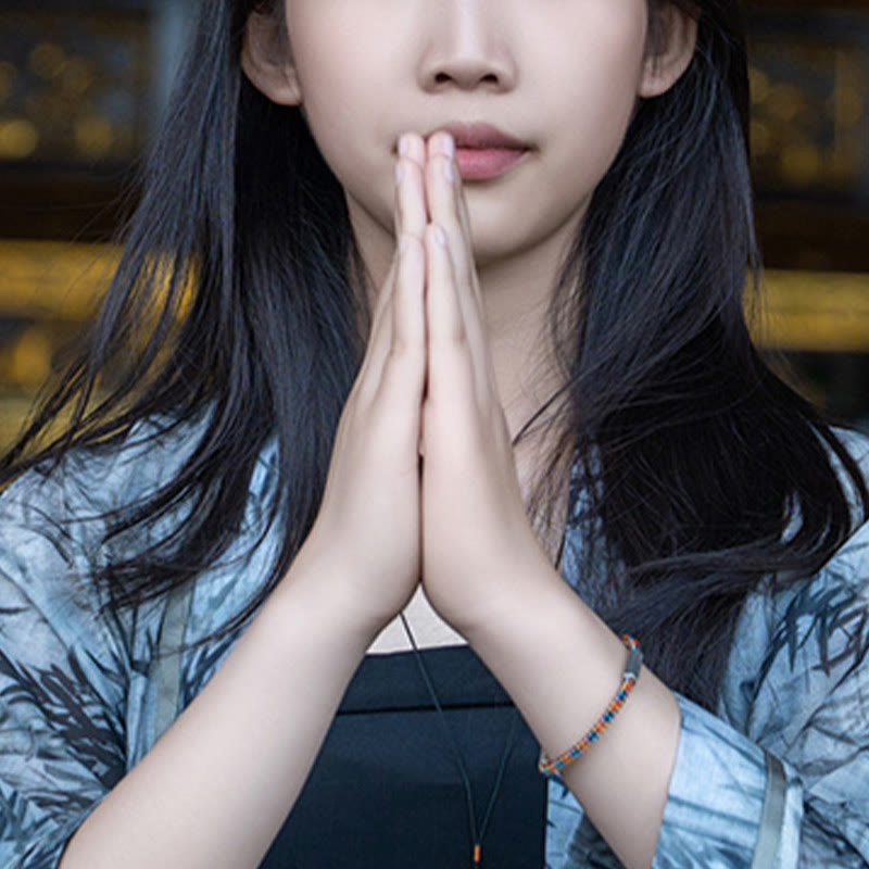 Buddhist Blessing Red String Black String Six True Words 925 Sterling Silver Luck Bracelet