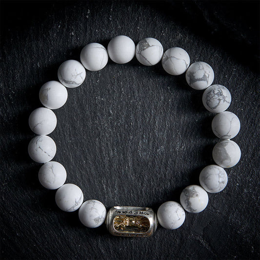 Buddhist Blessing Natural White Turquoise Bead Om Mani Padme Hum Blessing Bracelet