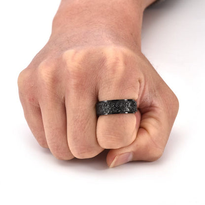 Buddhist Blessing Auspicious Clouds Pattern Carved Titanium Steel Balance Rotatable Ring