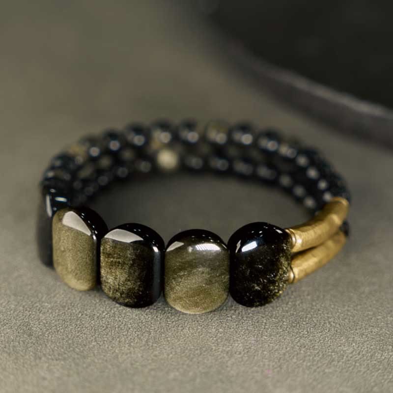 Buddhist Blessing Black Obsidian Gold Sheen Obsidian Strengthen Bracelet