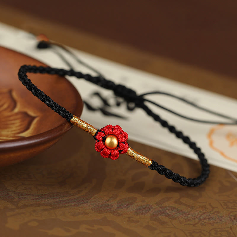 Buddhist Blessing 999 Gold Mini Bead Handmade Flower Design Luck Protection Rope Bracelet