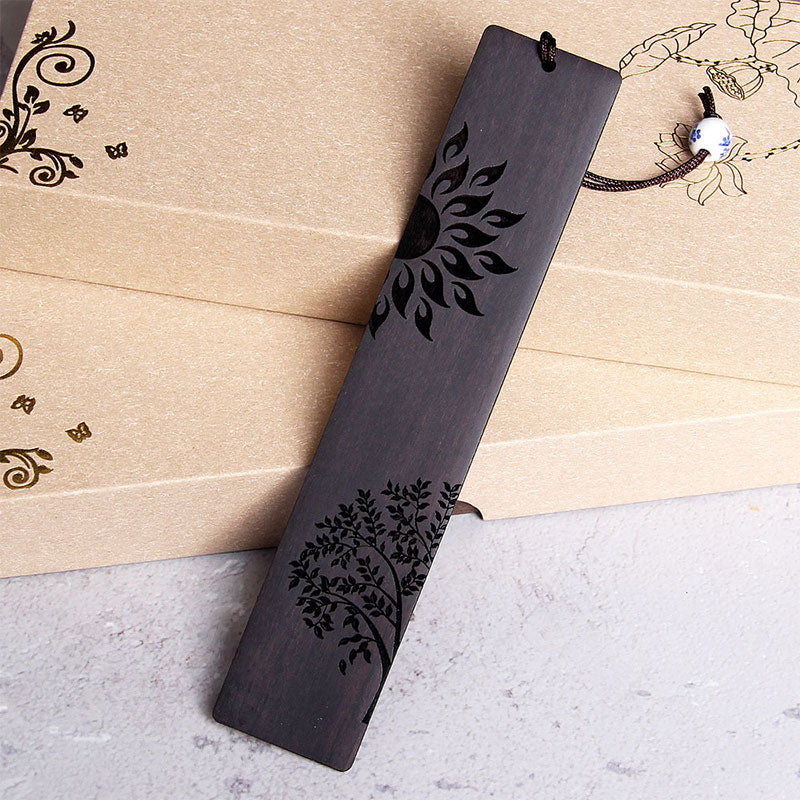 Buddhist Blessing Sun Tree Ebony Wood Small Leaf Red Sandalwood Bookmarks With Gift Box