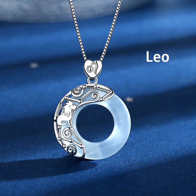 Buddhist Blessing 925 Sterling Silver 12 Constellations of the Zodiac Cat's Eye Love Support Necklace Pendant