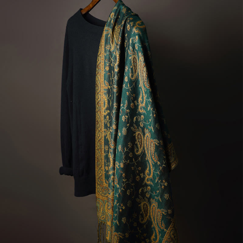 Buddhist Blessing Tibetan Cashew Flower Vine Print Tassels Shawl Fall Winter Soft Scarf Wrap