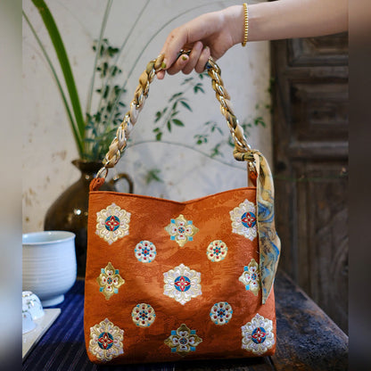 Buddhist Blessing Satin Su Embroidery Journey Shopping Shoulder Bag Handbag Crossbody Bag
