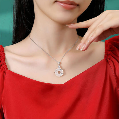 Buddhist Blessing Chalcedony Peace Buckle 925 Sterling Silver Fu Character Year Of The Snake Positive Necklace Pendant