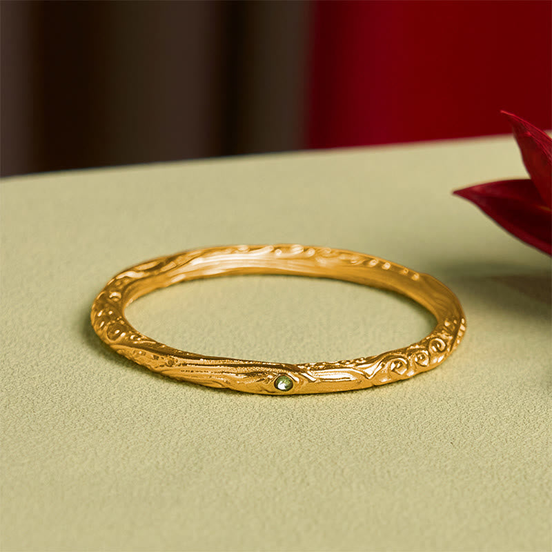 Buddhist Blessing Hollow Universe Circle Design Copper Plated Gold Wealth Bracelet Bangle