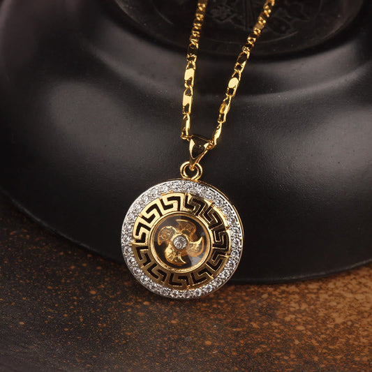 Buddhist Blessing Gold plated Copper Brass Rotatable Windmill Feng Sheng Shui Qi Fu Luck Necklace Pendant