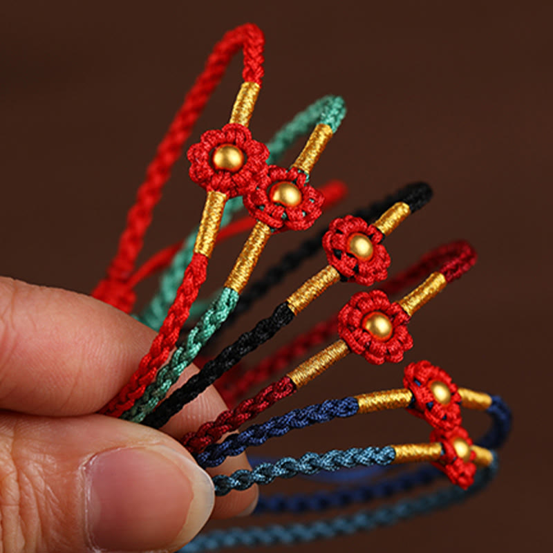 Buddhist Blessing 999 Gold Mini Bead Handmade Flower Design Luck Protection Rope Bracelet