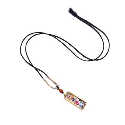 Buddhist Blessing Tibet Zakiram Yellow God of Wealth Nine Tailed Fox Hand-Painted Thangka Calm Necklace Pendant