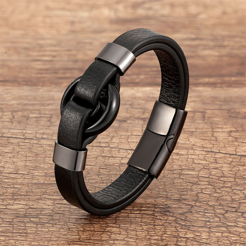 Buddhist Blessing Round Green Aventurine Black Onyx Hematite Agate Rose Quartz Stone Balance Leather Magnetic Buckle Bracelet