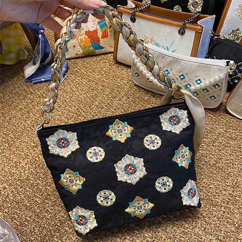 Buddhist Blessing Satin Su Embroidery Journey Shopping Shoulder Bag Handbag Crossbody Bag