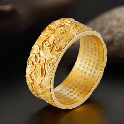 Buddhist Blessing Auspicious Clouds Engraved Heart Sutra Pattern Titanium Steel Calm Ring
