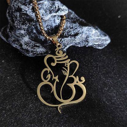 Buddhist Blessing Ganesh Elephant Stainless Steel Protection Necklace Pendant