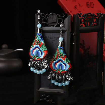 Buddhist Blessing Handmade Yi Embroidery Flower Harmony Earrings