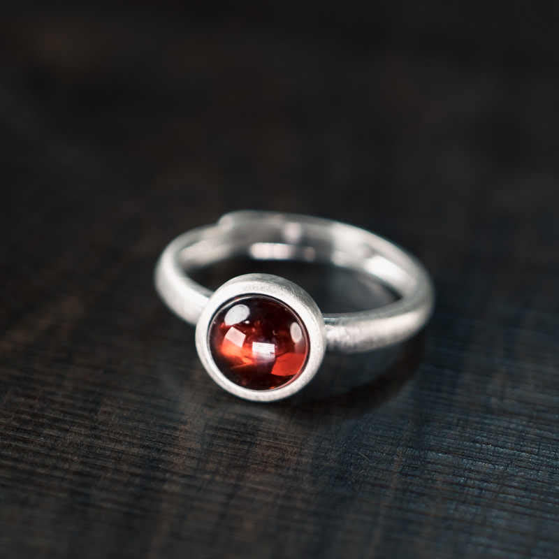Buddhist Blessing Natural 925 Sterling Silver Garnet Adjustable Protection Ring