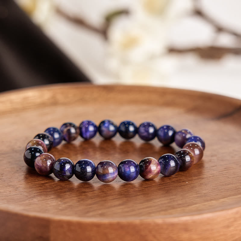 Buddhist Blessing Natural Purple Tiger Eye Protection Strength Bracelet