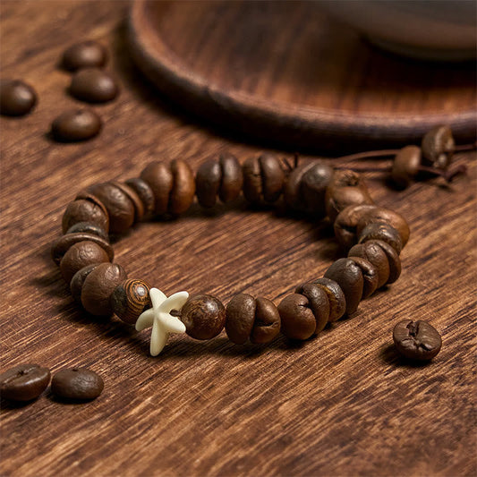 Buddhist Blessing Handmade Natural Coffee Beans Wood Beads Starfish Bracelet