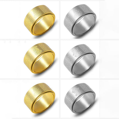 Buddhist Blessing Chinese Zodiac Natal Buddhist Blessing Heart Sutra Carved Titanium Steel Calm Rotatable Ring