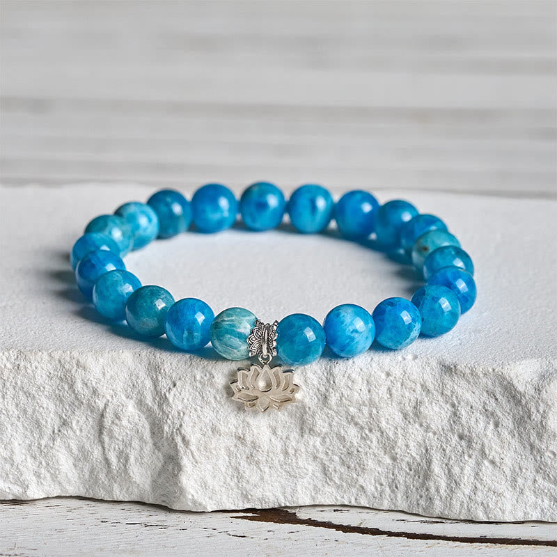 Buddhist Blessing 925 Sterling Silver Lotus Natural Apatite Creativity Bracelet
