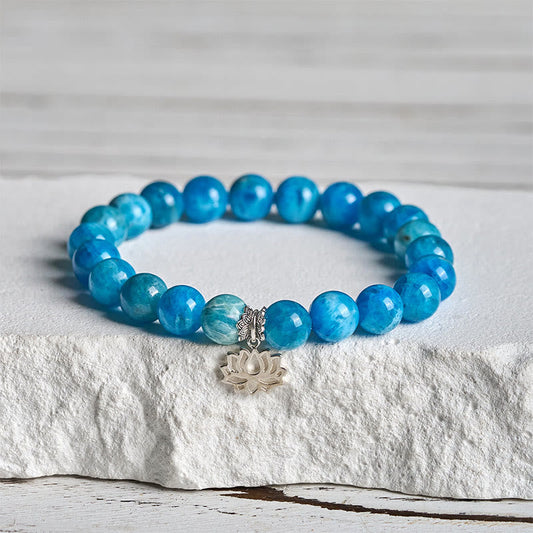 Buddhist Blessing 925 Sterling Silver Lotus Natural Apatite Creativity Bracelet