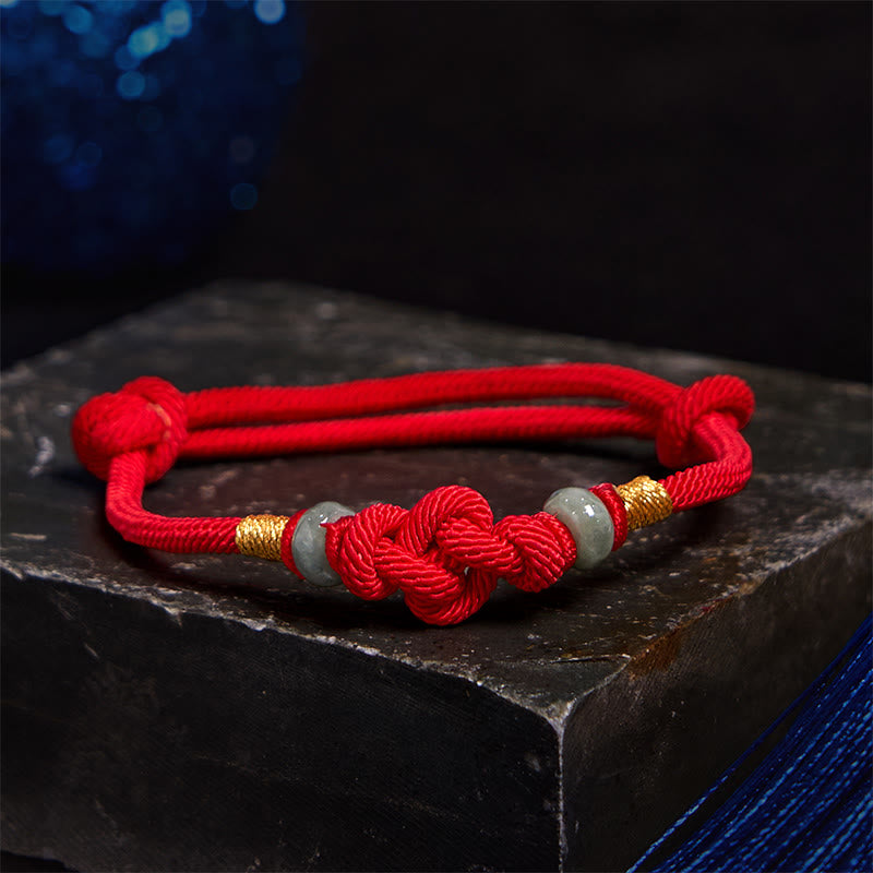 Buddhist Blessing Red String Jade Luck Fortune Knot Braided Couple Bracelet