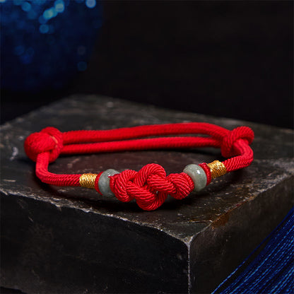 Buddhist Blessing Red String Jade Luck Fortune Knot Braided Couple Bracelet