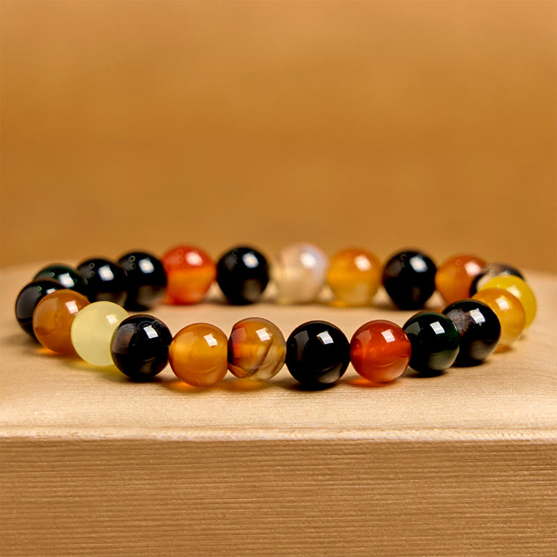 Buddhist Blessing Natural Colorful Chalcedony Agate Harmony Bracelet
