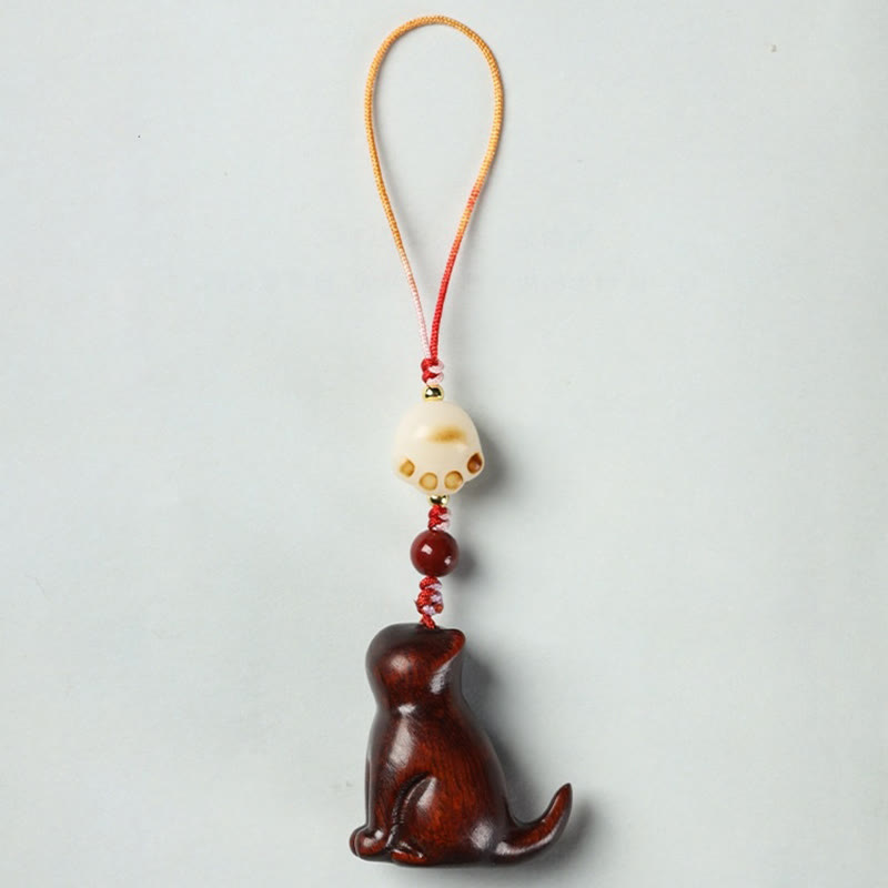 Buddhist Blessing Small Leaf Red Sandalwood Green Sandalwood Sandalwood Sitting Cat Sooth Phone Hanging Decoration