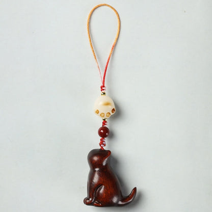 Buddhist Blessing Small Leaf Red Sandalwood Green Sandalwood Sandalwood Sitting Cat Sooth Phone Hanging Decoration