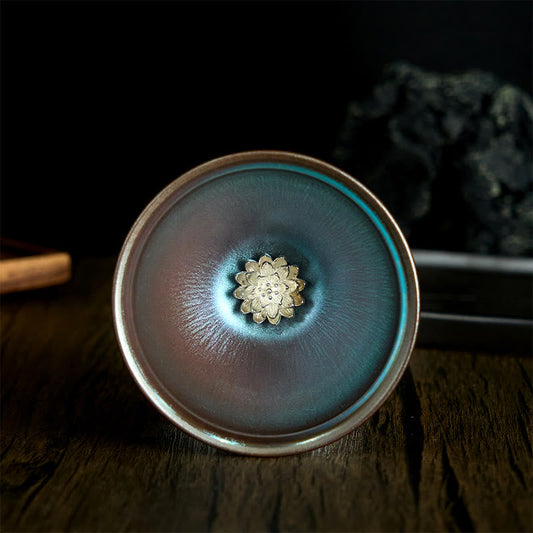 Buddhist Blessing Handmade Chinese Jianzhan Lotus Flower Blue Purple Ceramic Teacup Kung Fu Tea Cup 150ml