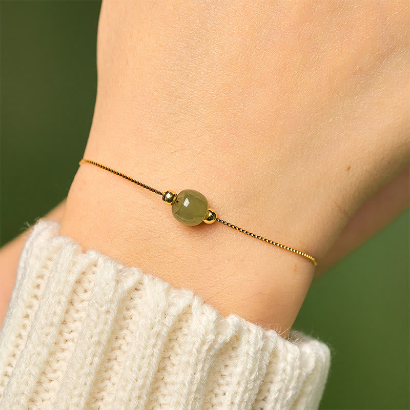 Buddhist Blessing 925 Sterling Silver Natural Jade Bead Abundance Chain Bracelet