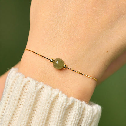 Buddhist Blessing 925 Sterling Silver Natural Jade Bead Abundance Chain Bracelet