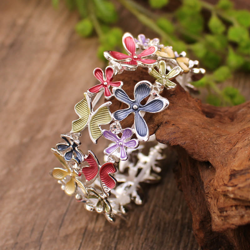 Buddhist Blessing Colorful Butterfly Flowers Love Alloy Elastic Bracelet Bangle