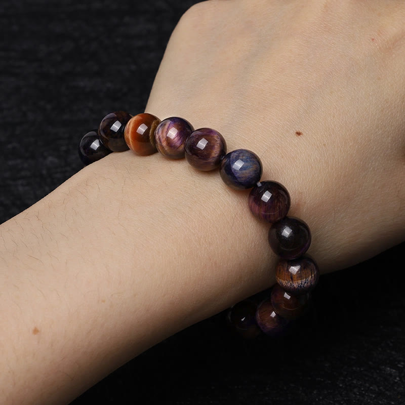 Buddhist Blessing Natural Purple Tiger Eye Protection Strength Bracelet