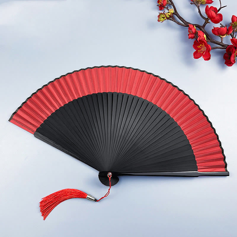 Buddhist Blessing Flower Rabbit Spray Painting Handheld Cotton Linen Fabric Bamboo Folding Fan